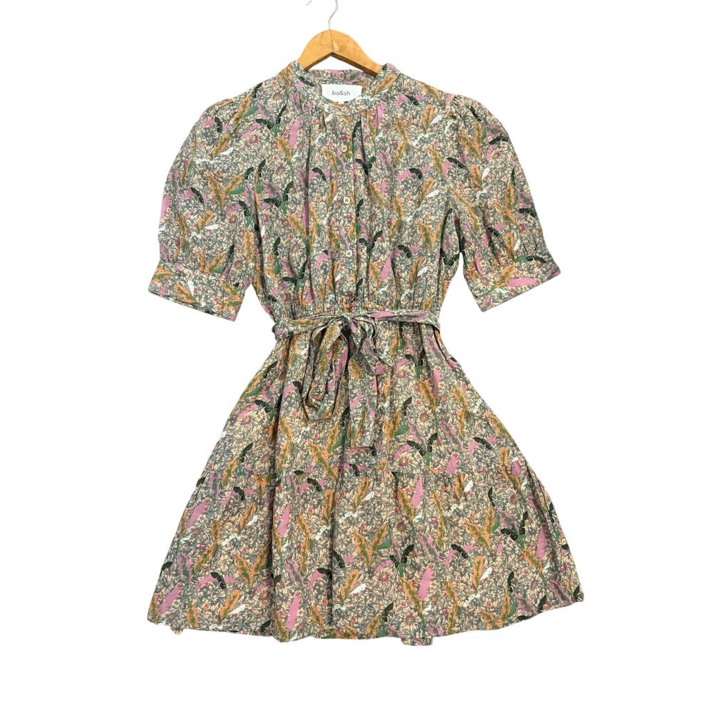 ba&sh Puff Sleeve Mini Dress Light Green Size 1